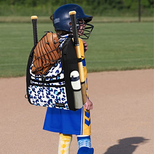 Bettukini Leo-Print Youth Softball Bag Baseball Equipment Backpack with Shoes Compartment