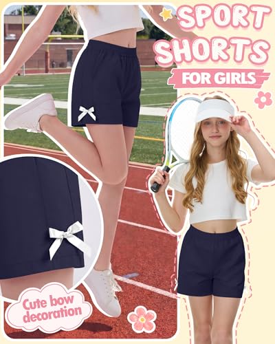 Girls Quick-Dry Athletic Shorts - Navy Blue, 9-10 Years