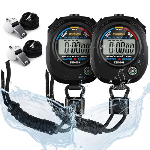 Digital Stopwatch Timer with Whistles - Water Resistant, Large Display for Sports & Coaching
