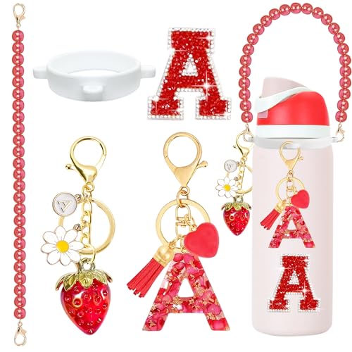 Owala Water Bottle Accessories Set - Strawberry Charm & Pearl Strap - Red