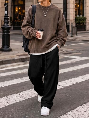 Men's Corduroy Fleece-Lined Baggy Sweatpants - Black, Medium