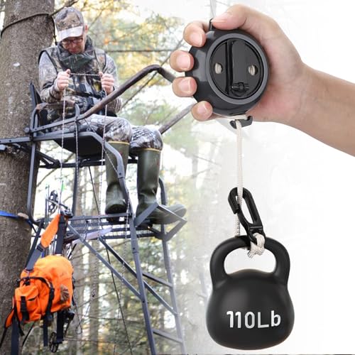 TOBWOLF Black Retractable Bow & Gear Hoist, 33FT Hunting Tree Stand Accessory