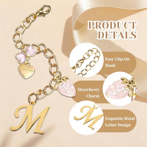 Gold Letter Charms with Bow and Strawberry for Stanley Cup - Pink Strawberry