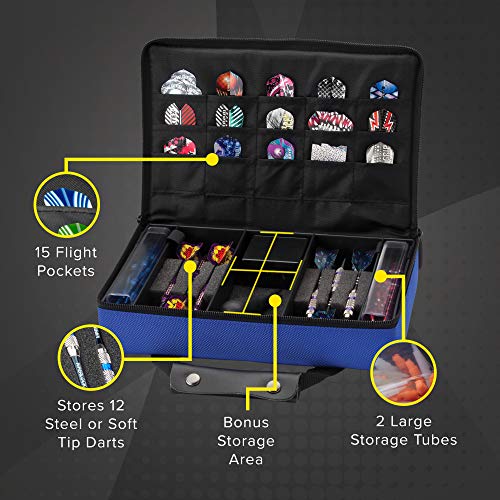 Casemaster Classic Blue Nylon Dart Case for 12 Darts & Accessories - Large Variation