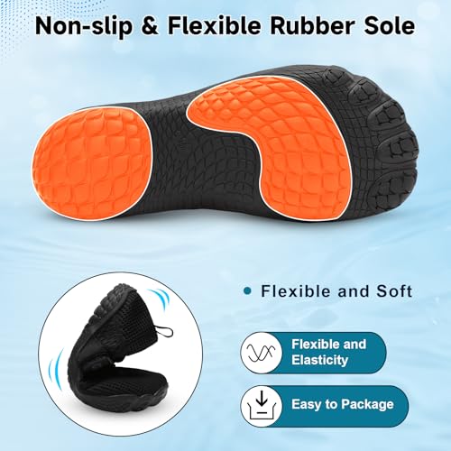 XIHALOOK Black Water Shoes for Women Wide Toe Minimalist Barefoot Quick-Dry Beach Swim Pool Yoga - Size 9