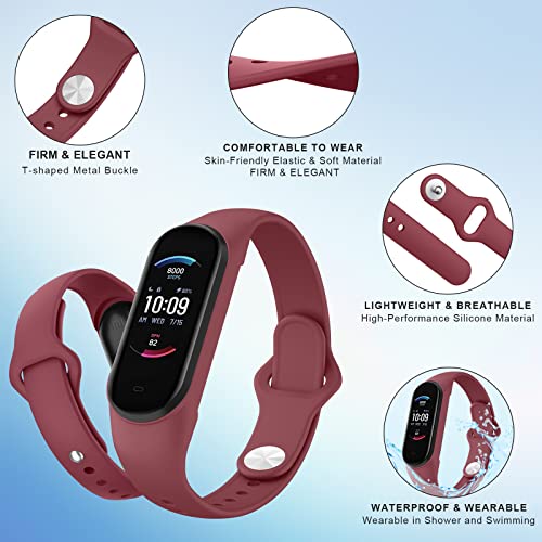 Silicone Wristbands 3 Pack - Sports Strap for Xiaomi Mi Band 5/6 & Amazfit Band 5/6 - Black/Navy/Wine Red