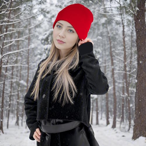 Warm Knit Beanie Hat for Men & Women - Red