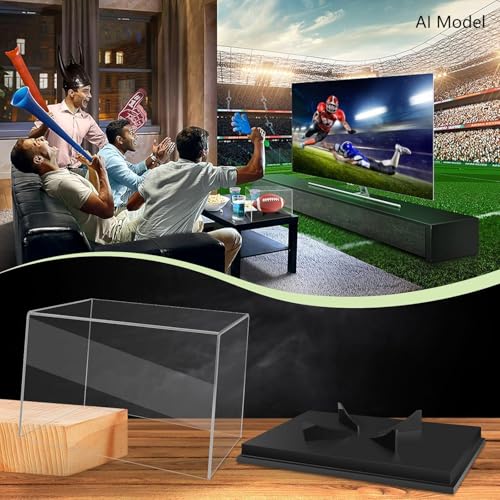 Football Display Case with Black Wood Base - Acrylic Holder for Autographed Footballs
