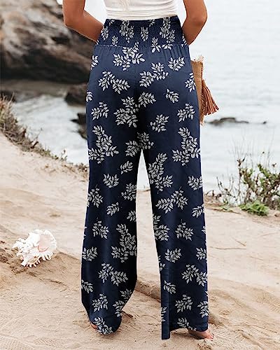 Angerella Women's High Waist Palazzo Pants Medium Dbluewhite Lounge Trousers