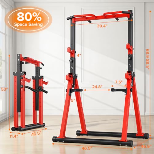 Foldable Adjustable Height Pull Up Bar - Red, 700lbs Capacity