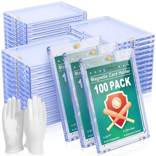100 Pcs Magnetic Card Holders for Trading Cards - UV & Scratch Protection, 35pt Thick Cards, Clear Acrylic Display Case