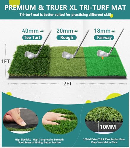 10x7FT Golf Practice Net with Tri-Turf Mat - All-Season