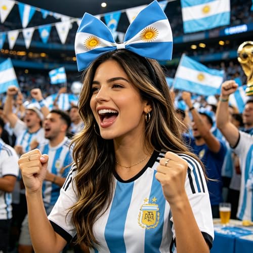 2026 Soccer World Cup Flag Bow Headband & Tattoo Set - Argentina