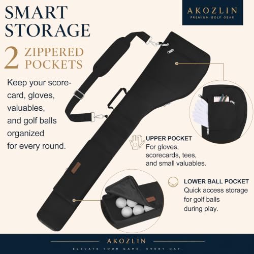 Portable Golf Club Carry Bag - Foldable Black Golf Bag for 8-10 Clubs