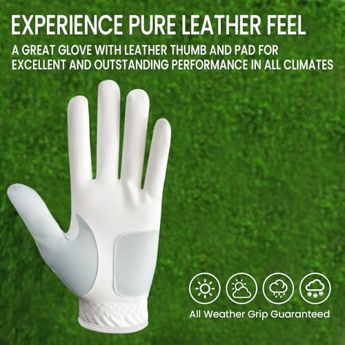 Golf Gloves for Men - Right Handed with Ball Marker - Large White & USA Flag