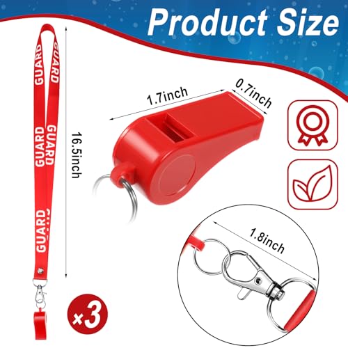 Yexiya Red Lifeguard Whistle with Lanyard - Emergency Safety Plastic, Pack of 3