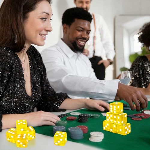 12-Piece 19mm Translucent Casino Dice Set - Yellow Square Corner Gaming Dice