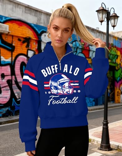 BANGELY Women's Blue Football Game Day Cropped Quarter Zip Sweatshirt - Medium