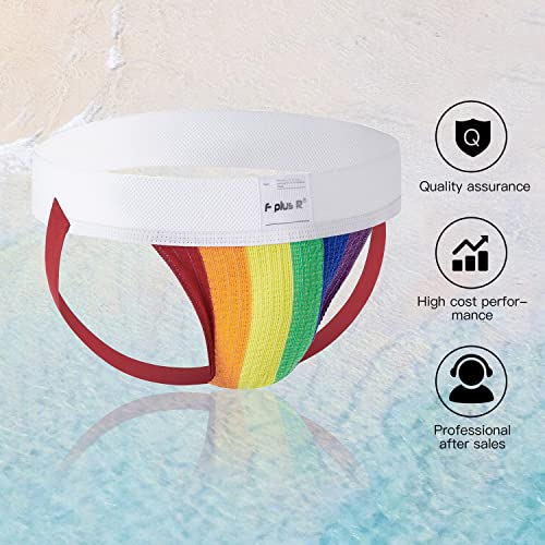 Men's Athletic Supporter Jockstrap with 2-Inch Waistband - White/Rainbow XL