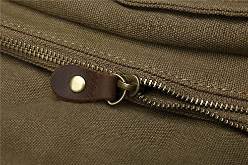 Sechunk Small Army Green Vintage Military Leather Canvas Laptop Bag Messenger