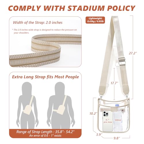 Clear Stadium Bag with 2 Long Straps - Beige/ Large