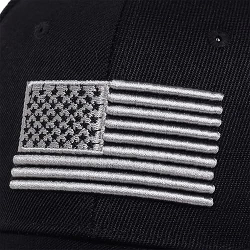 Patriotic USA Baseball Cap - Washed Mesh Sun Hat - Medium Black