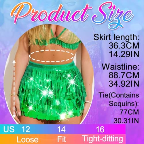 Nicute Green Sequin Mermaid Skirt for Women - Sparkly Belly Dance Costume, One Size