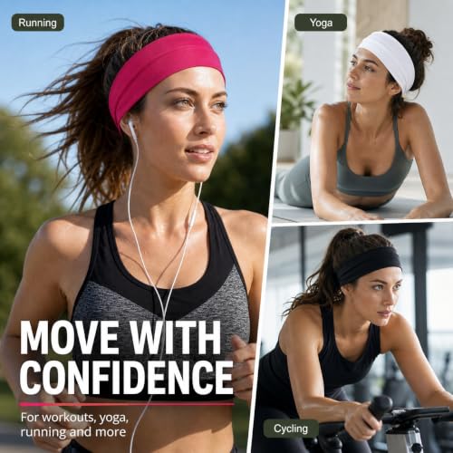 8-Pack Wide Elastic Hair Headbands - Soft Stretchy Sweatbands - Multi-Color