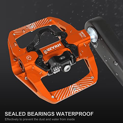 MZYRH Dual-Function Clipless MTB Pedals - 9/16" Aluminum with Cleats (Orange)