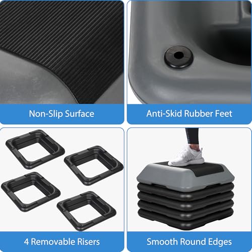 Adjustable Aerobic Step Platform - 16 Inch, 4 Height Levels, Gray