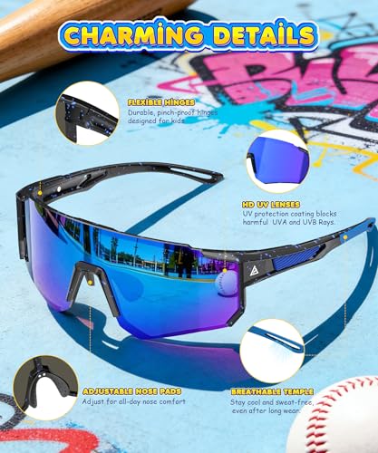 Kids Sunglasses with UV400 Protection - A02 Black, Ice Blue, Red