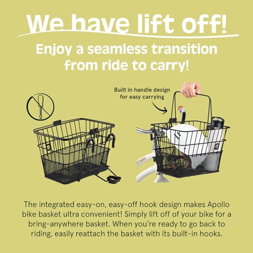 Detachable Front Bike Basket - Steel Half-Mesh, Black