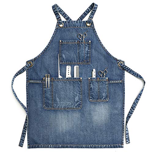 Jeanerlor - Denim Apron With Pockets for Women and Men - Washing Style | Adjustable S to XXL