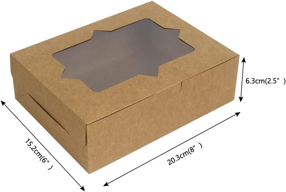 Wei Long Cookie Boxes - 20 Pcs Bakery Treat Boxes with Window - 8x6x2.5 Inches, 3 Styles for Muffins & Donuts