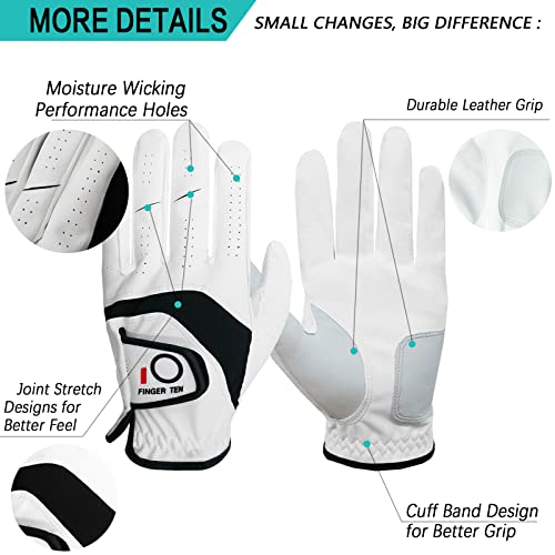 Golf Gloves for Men - 5 Pack, Soft Cabretta Leather, White, Medium-Large Left Hand