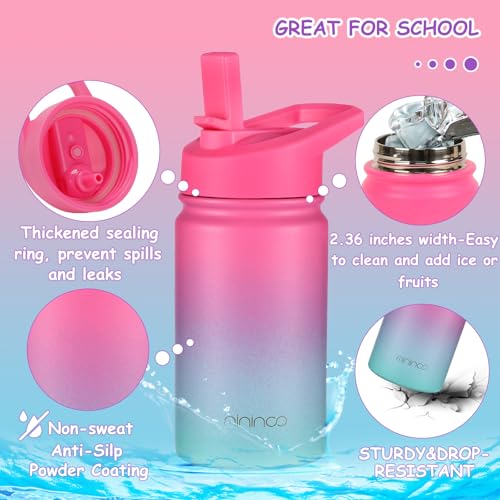 Kids Insulated Stainless Steel Water Bottle 12oz with Straw & Chug Lids - Punch Green Variation