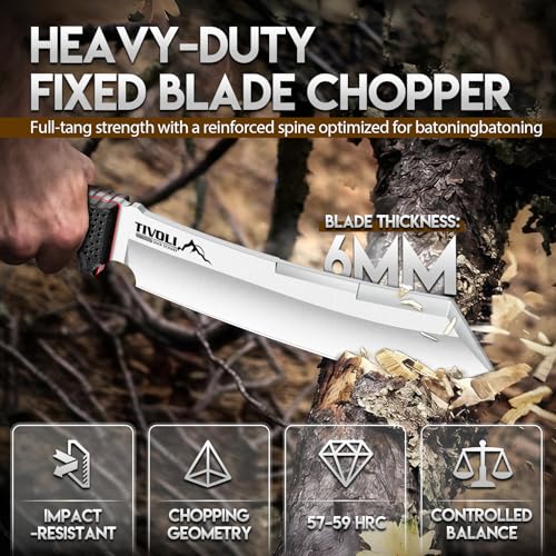 Tivoli 8.6in Heavy-Duty Fixed Blade Knife - Full Tang Outdoor Knife with Sheath