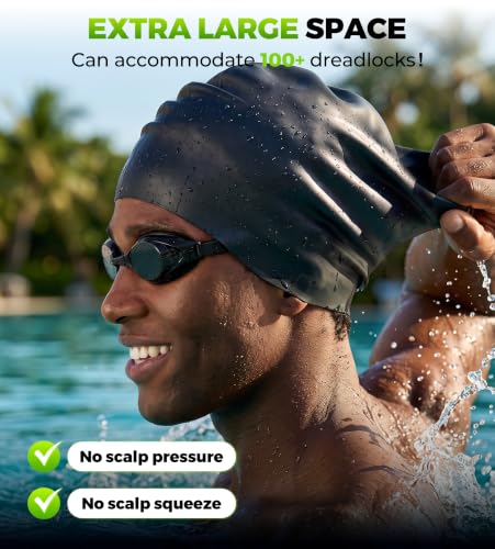 Extra Large Swim Cap for Braids & Dreadlocks - Dark Black