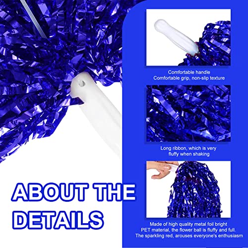Blue Cheerleading Pom Poms - 6 Pack with Plastic Handles