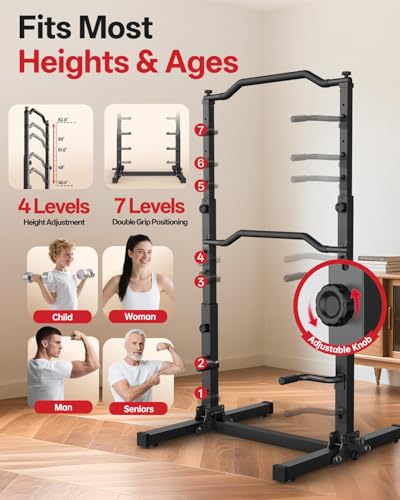 Foldable Pull Up Dip Station - Adjustable Height - Brown