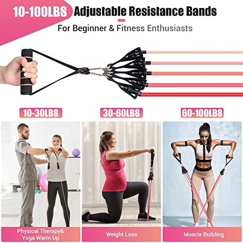 Resistance Bands with Handles for Women - 5 Levels, Pink
