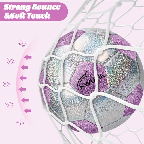 OKWUYiK Glitter Purple-Silver Soccer Ball Size 4 with Pump, ages 6-8