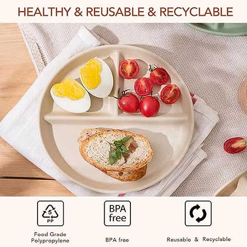 Divided Dinner Plates - 9 Inch, Eco-Friendly Wheat Straw, 5 Colors