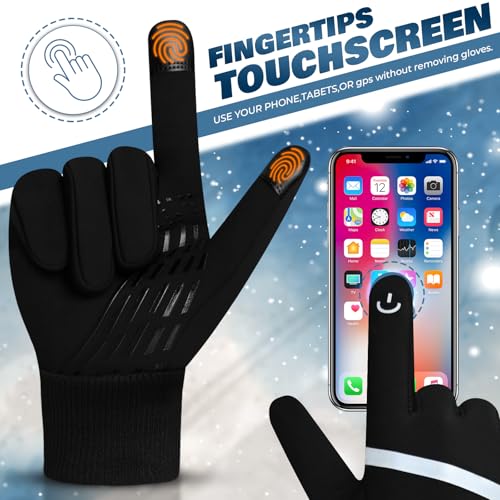 Kids Winter Thermal Gloves - Touch Screen, Anti-Slip, Black - Large