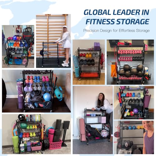 Dumbbell Rack with Wheels - 3-Tier Weight Storage for Home Gym - Black, 40.4"L x 15.8"W x 36.8"H