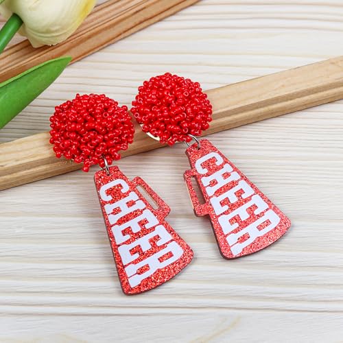 Glitter Cheer Megaphone Earrings - Red Ball