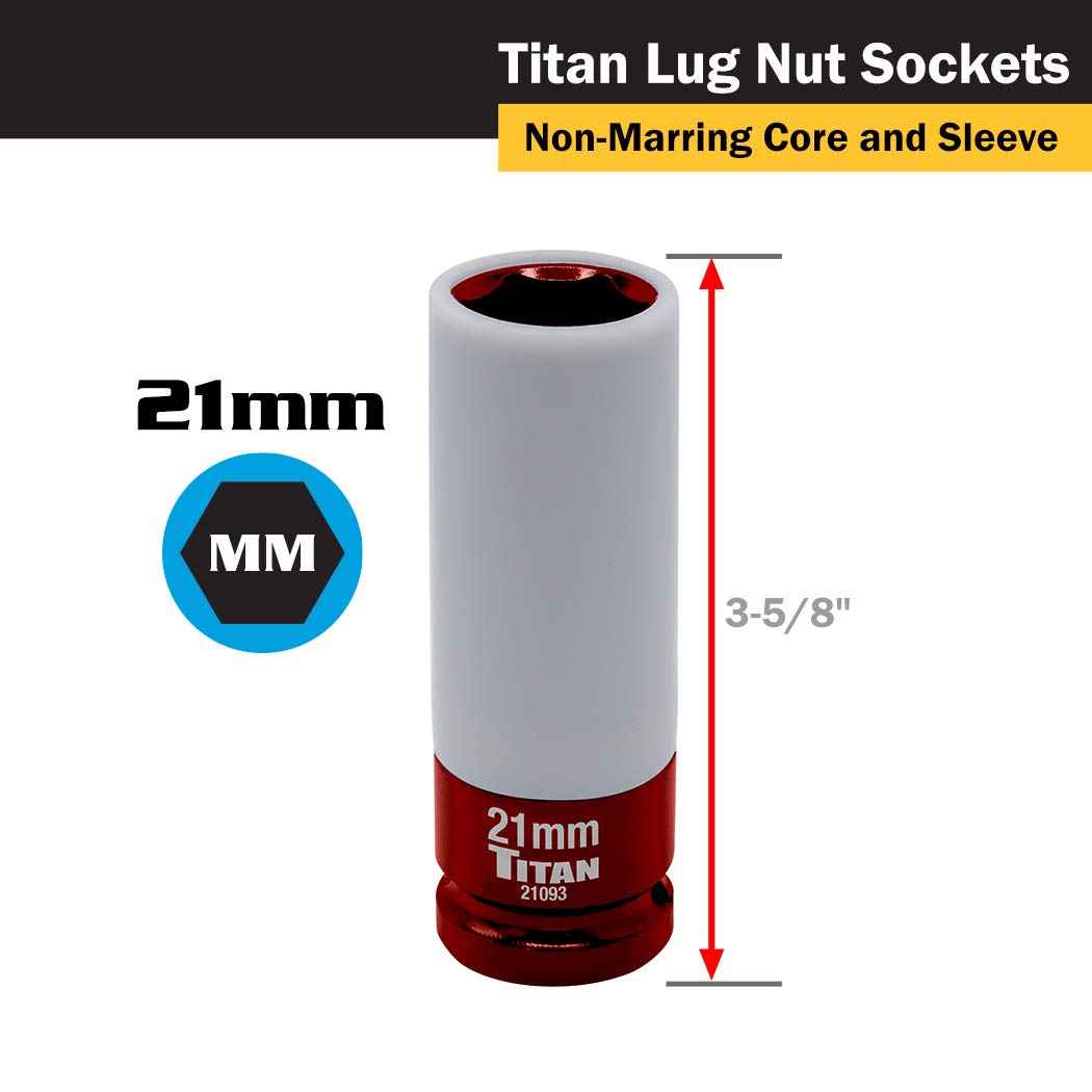 Titan 21183 3-Piece 1/2-Inch Drive Non-marring Impact Deep Lug Nut Socket Set, Includes 17mm, 19mm, and 21mm