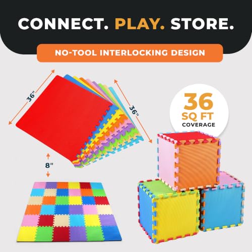 BalanceFrom Multi-Color Foam Play Mat Tiles for Kids - 36 Sq Ft Cushioned Baby & Toddler Floor Covering