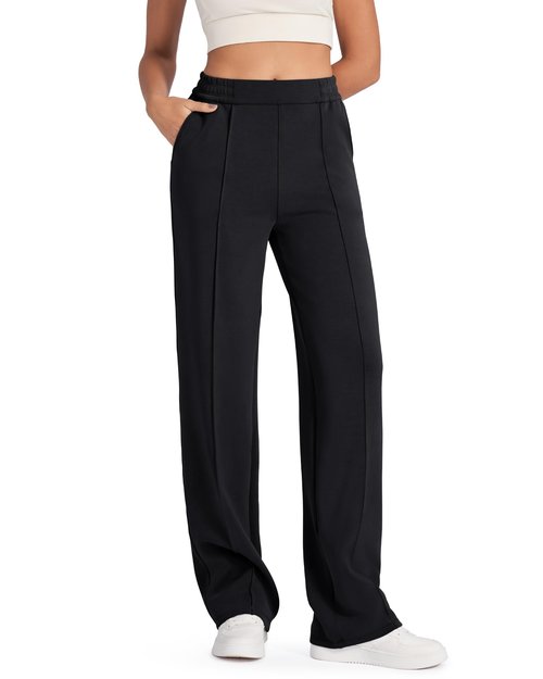 G4Free Women Wide Leg Pants with Pockets Long Sweatpants High Waist Straight Leg Track Pants Elastic Casual Workout Sweat Pants(Black,M,Tall)
