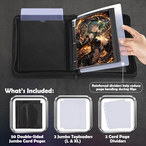 Zettokete Jumbo Card Binder with Display Window Holds 50 L and 50 XL Cards, Black, 100 Pages